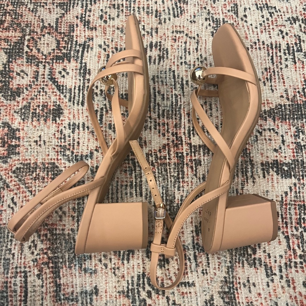 Target Nude Strappy Block Heel Sandal with Gold Accent - Picture 3 of 4